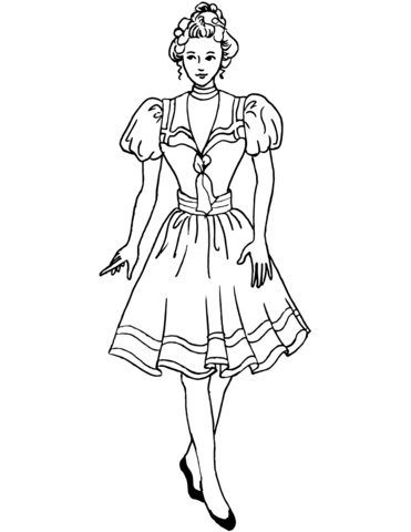 Victorian Girl In Vintage Clothes Coloring Page